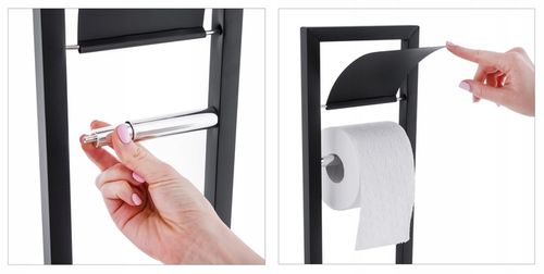 Stojak na papier toaletowy z uchwytem i szczotką do wc czarny loft YOKA na Arena.pl