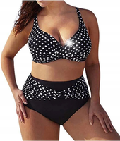 STRÓJ KĄPIELOWY PLUS SIZE KROPKI GROSZKI KOBIECY CZARNY NA PLAŻĘ LATO 2XL