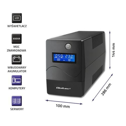 UPS Qoltec Monolith (650VA/360W, 2xSchuko, USB, LCD, AVR) na Arena.pl