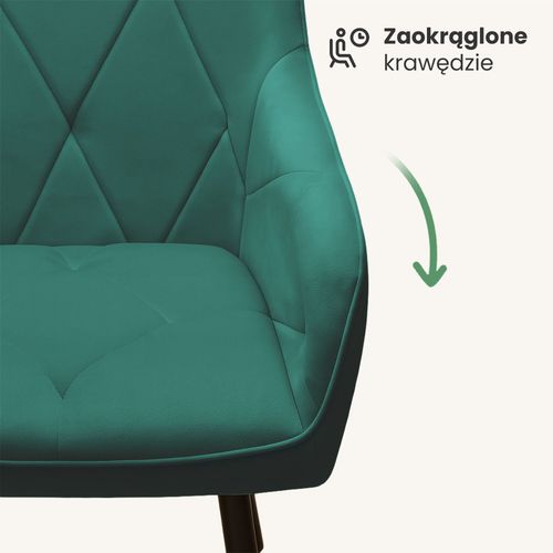 2x Krzesło welurowe tapicerowane do salonu DIAMANTE Butelkowa Zieleń Czarne na Arena.pl