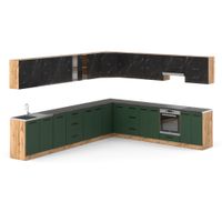 Kuchnia 6.8m Narożna Modułowa Z Blatem Wotan San Sebastian Butelkowa Zieleń