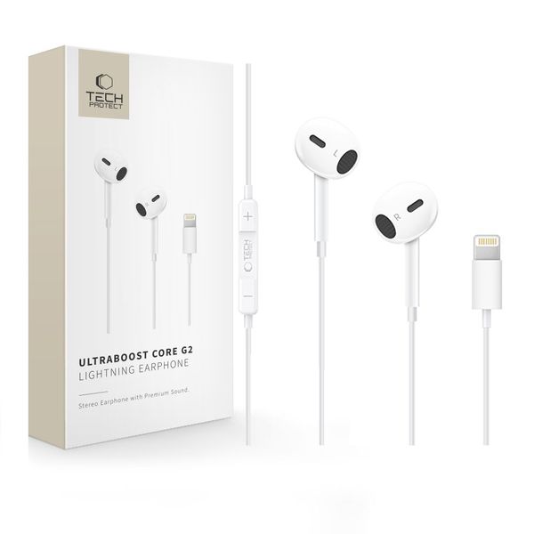 TECH-PROTECT ULTRABOOST LIGHTNING EARPHONE CORE G2 WHITE zdjęcie 1