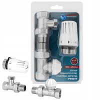 ZESTAW TERMOSTATYCZNY PROSTY ZAWÓR ZASILAJĄCY POWROTNY GŁOWICA DO GRZEJNIKA