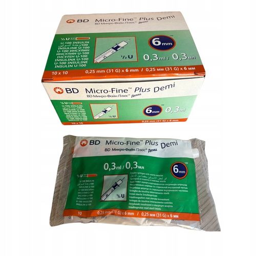 Strzykawki insulinowe 0,3 ml z igłą 6 mm BD Micro-Fine Plus Demi 100 szt. na Arena.pl