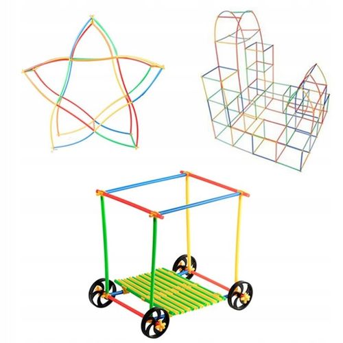KLOCKI SŁOMKI KONSTRUKCYJNE PATYCZKI RURKI ZESTAW 400el PUDEŁKO DLA DZIECI na Arena.pl