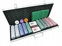 ZESTAW DO POKERA TEXAS 500 CIĘŻKICH ŻETONÓW 5x KOŚCI 2x KARTY MATA WALIZKA