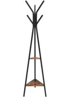 Wieszak stojący czarno-rustykalny brąz 6 haków 2 półki 179 cm stabilny