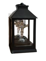 ZNICZ LAMPION LATARENKA LED Z KRZYŻEM BIAŁE ŚWIATŁO WYSOKOŚĆ 18 CM