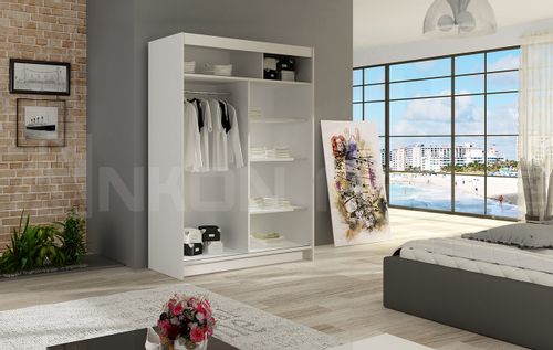 Szafa przesuwna Miami VII z lustrem 120cm - pojemna garderoba - BIAŁY na Arena.pl