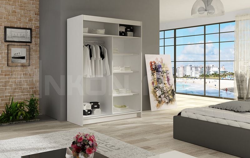Szafa przesuwna Miami VII z lustrem 120cm - pojemna garderoba - BIAŁY zdjęcie 3