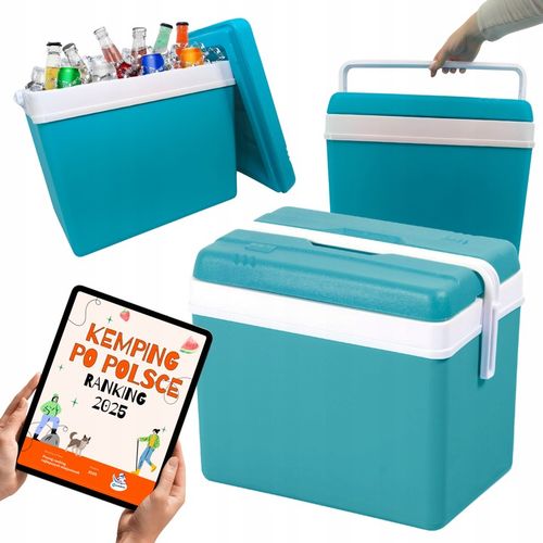 LODÓWKA TURYSTYCZNA 35L TURKUSOWA na WKŁADY MROŻĄCE do auta KAMPERA łodzi na Arena.pl