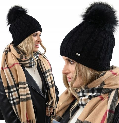 Czapka damska zimowa Ciepła dwuwarstwowa z polarem Pompon POLSKA Produkcja na Arena.pl