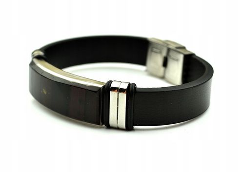 BRANSOLETA MĘSKA BURSZTYN SKÓRA STAL na Arena.pl