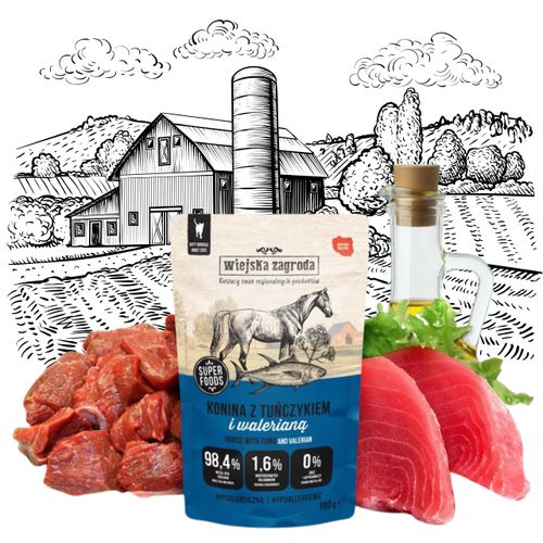 karma mokra dla kota konina z tuńczykiem i waleriana 100g wiejska zagroda na Arena.pl