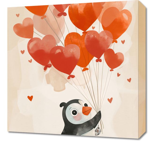 Obraz 50x50cm Pingwinek z Balonami zdjęcie 1