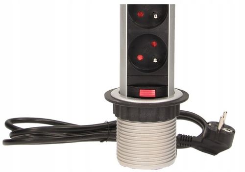 GNIAZDO POTRÓJNE WPUSZCZANE CHOWANE W BLAT NABLATOWE GNIAZDKO SREBRNE 60mm na Arena.pl