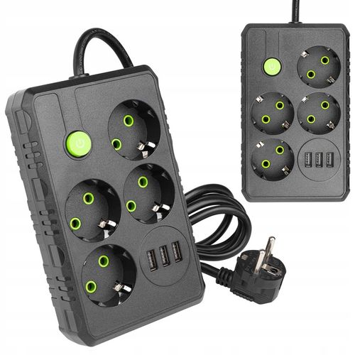 Przedłużacz listwa zasilająca 2m 4 GNIAZDA UZIEMIENIE 3x USB CZARNY na Arena.pl