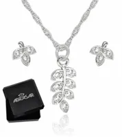 KOMPLET DAMSKIEJ BIŻUTERII SREBRNEJ LISTKI Z CYRKONIAMI PREZENT DLA NIEJ