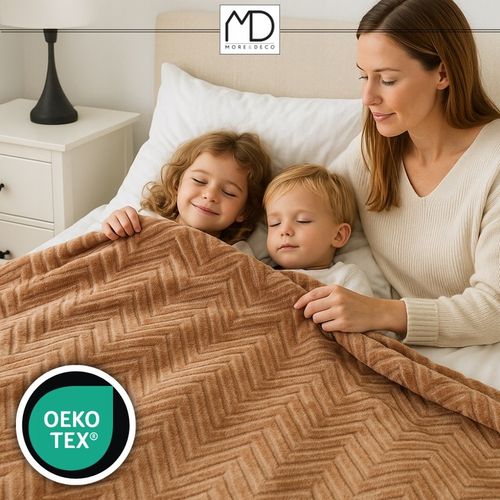 Ciepły koc ozdobny narzuta na łóżko prezent pled 200x220 cm brązowy na Arena.pl