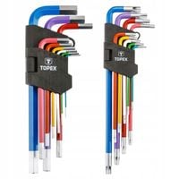 KLUCZE IMBUSOWE 9 szt. SZEŚCIOKĄTNE + 9 szt. TORX DŁUGIE KOLOROWE STAL CrV