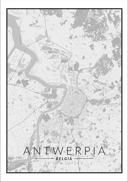 Antwerpia mapa czarno biała  - plakat 21x29,7 cm zdjęcie 1