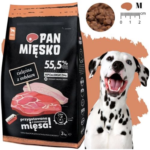 sucha karma dla psa cielęcina z indykiem pan mięsko hipoalergiczna m 3 kg na Arena.pl