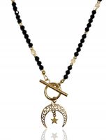 Naszyjnik Ażurowy Księżyc Gwiazda Kamienie Czarny Turmalin Cytryn Lunula