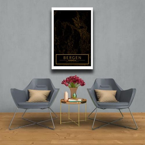 Bergen mapa złota - obraz na płótnie 60x80 cm na Arena.pl