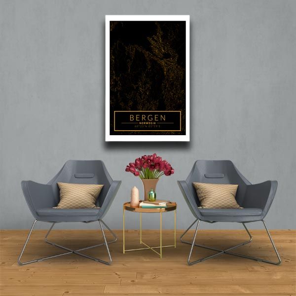 Bergen mapa złota - obraz na płótnie 60x80 cm zdjęcie 2