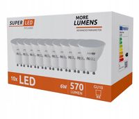 10x Żarówka LED GU10 6W = 60W 570 lm CCD More Lumens SuperLED