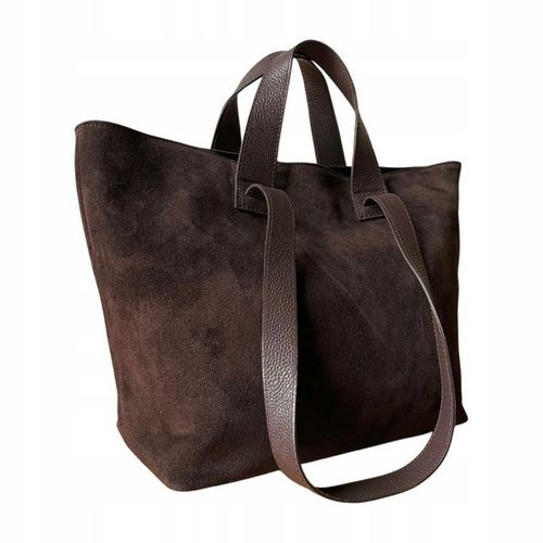 Torebka Włoska CZEKOLADOWA dwustronna SKÓRA ZAMSZ NATURALNY Vera Pelle na Arena.pl