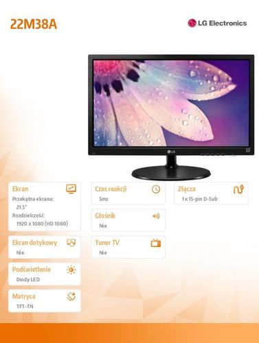 LG 21.5'' 22M38A-B LED 5ms D-sub na Arena.pl