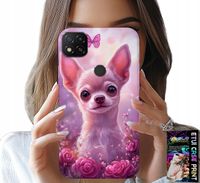 ETUI DO XIAOMI REDMI 9C - SŁODKA CHIHUAHUA NA RÓŻOWYM TLE KWIATAMI