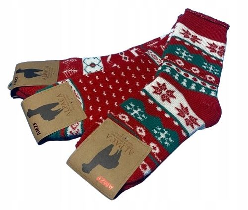 3x CIEPŁE GRUBE ZIMOWE SKARPETY WEŁNIANE ALPAKA na PREZENT świąteczne wzory na Arena.pl