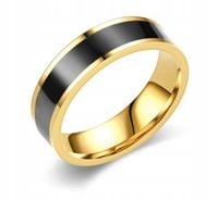 Obrączka złota z czarnym paskiem stal chirurgiczna rozmiar 26