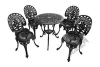 ZESTAW NR 05 - STÓŁ Ø 66 CM + 4 KRZESŁA LEKKIE MEBLE OGRODOWE NA TARAS PATIO BALKON ELEGANCKIE RETRO