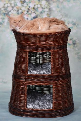KITTY BUDA DLA KOTA LEŻAK DLA ZWIERZĄT DOMEK DLA KOTA Z WIKLINY DWUPIĘTROWY Z TARASEM I PODUSZKAMI Ø50 H67 CM na Arena.pl