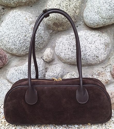 Zamszowa WŁOSKA torebka z troczkiem SKÓRA NATURALNA Vera Pelle czekoladowa na Arena.pl