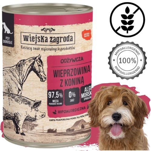 mokra karma dla psa wieprzowina konina 400g wiejska zagroda hipoalergiczna na Arena.pl
