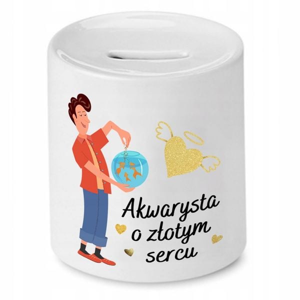 Dla Akwarysty Skarbonka Akwarysta O Złotym Sercu Z Nadrukiem Ze Zdjęciem Z zdjęcie 1