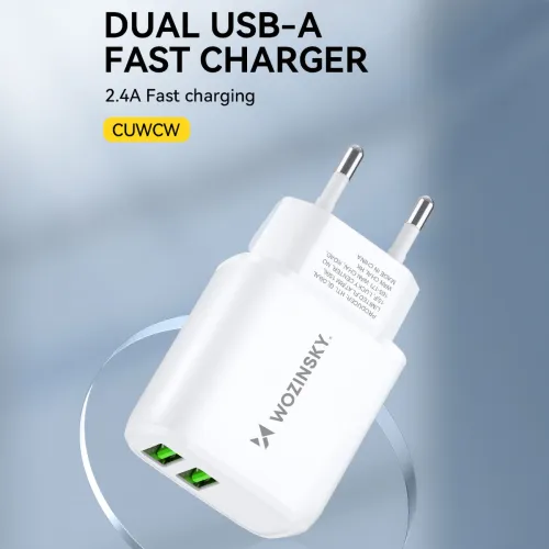 ładowarka sieciowa wozinsky cuwcw 2,4a 2 x usb-a - biała na Arena.pl
