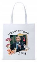 Prezydent Andrzej Duda Torba Eco Biała Shopper Z Nadrukiem Ze Zdjęciem