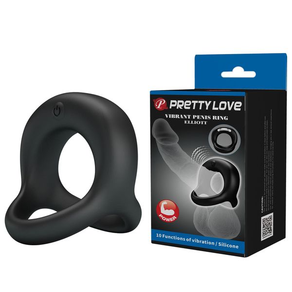 Pretty Love - Vibrant Penis Ring Elliott Black, 10 Vibration Functions zdjęcie 1