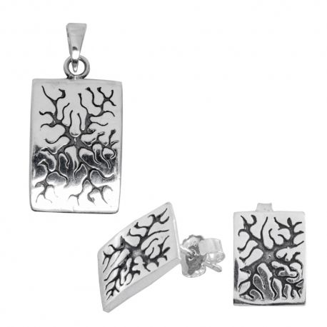 SREBRNY KOMPLET Z OKSYDOWANYM WZOREM SREBRO PRÓBY 925 zdjęcie 1