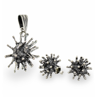 SREBRNY KOMPLET KULKI JEŻYKI OKSYDOWANE PRÓBA SREBRA 925 JEŻOWCE