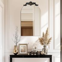 Brązowe Lustro Ścienne Łukowe Ozdobne HD Drewniane Eleganckie 60x120 cm