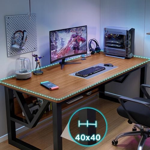 BIURKO GAMINGOWE NOWOCZESNE Z PÓŁKĄ CIEMNY BUK LOFT INDUSTRIALNE 120 CM na Arena.pl