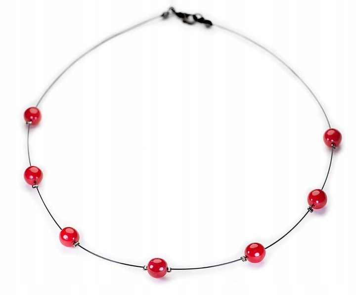 Czerwony Naszyjnik Delikatny na lince Szkło Polerowne Jablonex zdjęcie 1