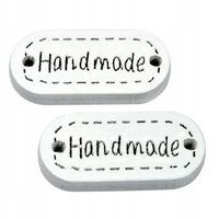 Drewniana etykieta metka HANDMADE 11x23mm biały 10