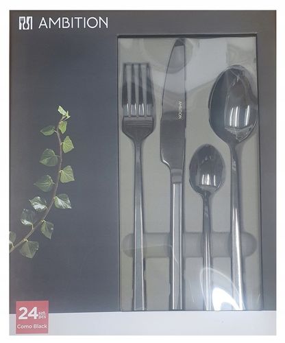 AMBITION 24 SZTUCĆE COMO BLACK MODERN CZARNE ZESTAW OBIADOWE DLA 6 OSÓB na Arena.pl